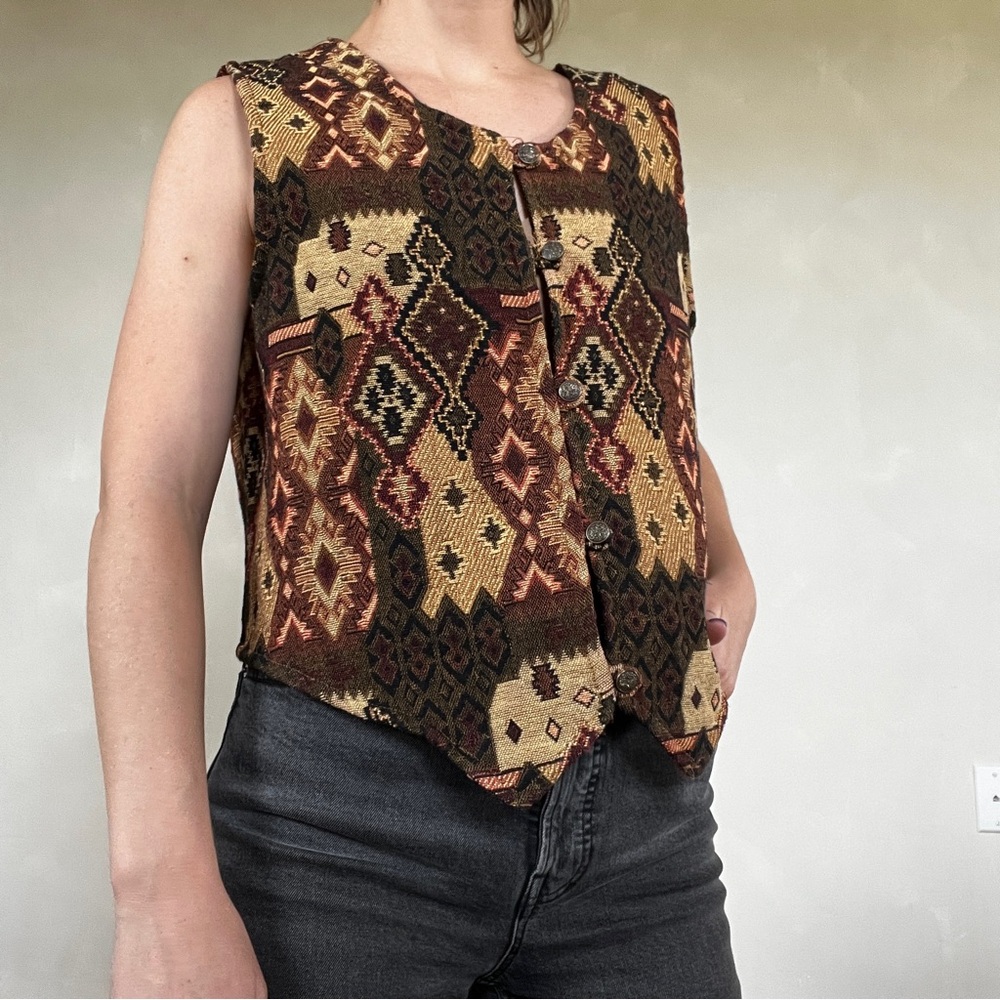 Brown‎ Vintage Austin Harris Southwestern Style Women’s Vest Large